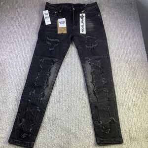 WATSON‎ Denim Black Distressed Jeans Mens Size 32 x 29 Premium Quality NWT